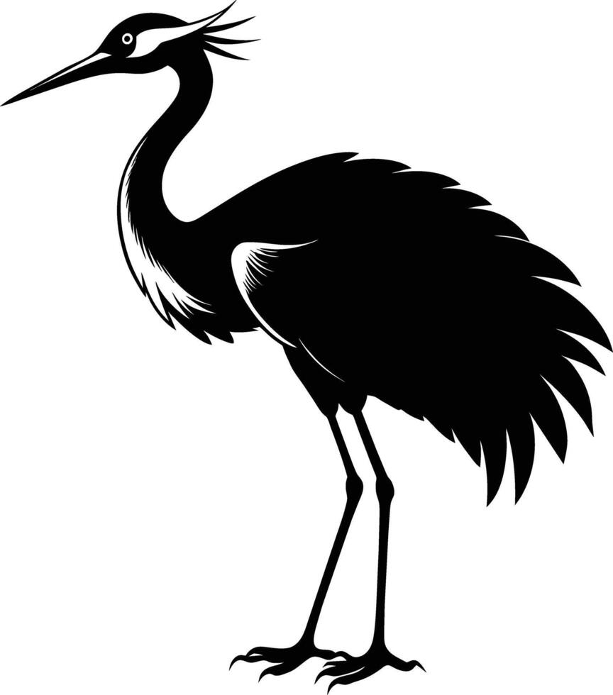 een silhouet van een kraan vogel staand Aan een wit achtergrond vector