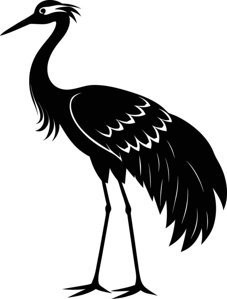 een silhouet van een kraan vogel staand Aan een wit achtergrond vector