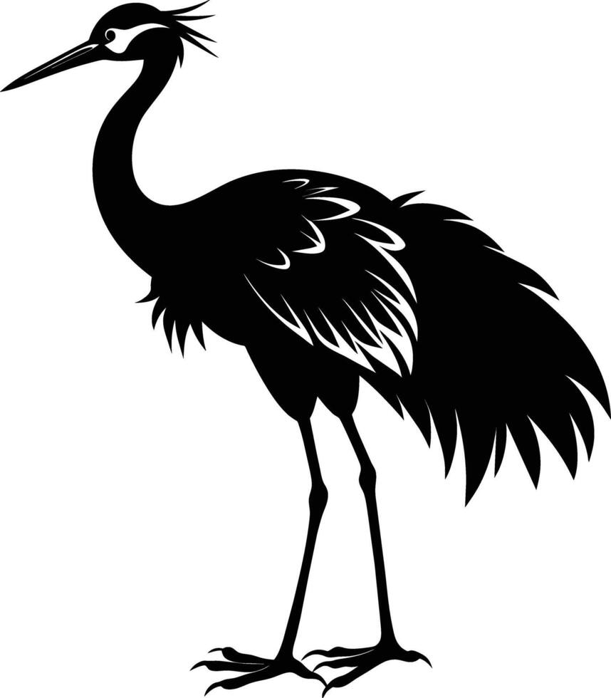 een silhouet van een kraan vogel staand Aan een wit achtergrond vector