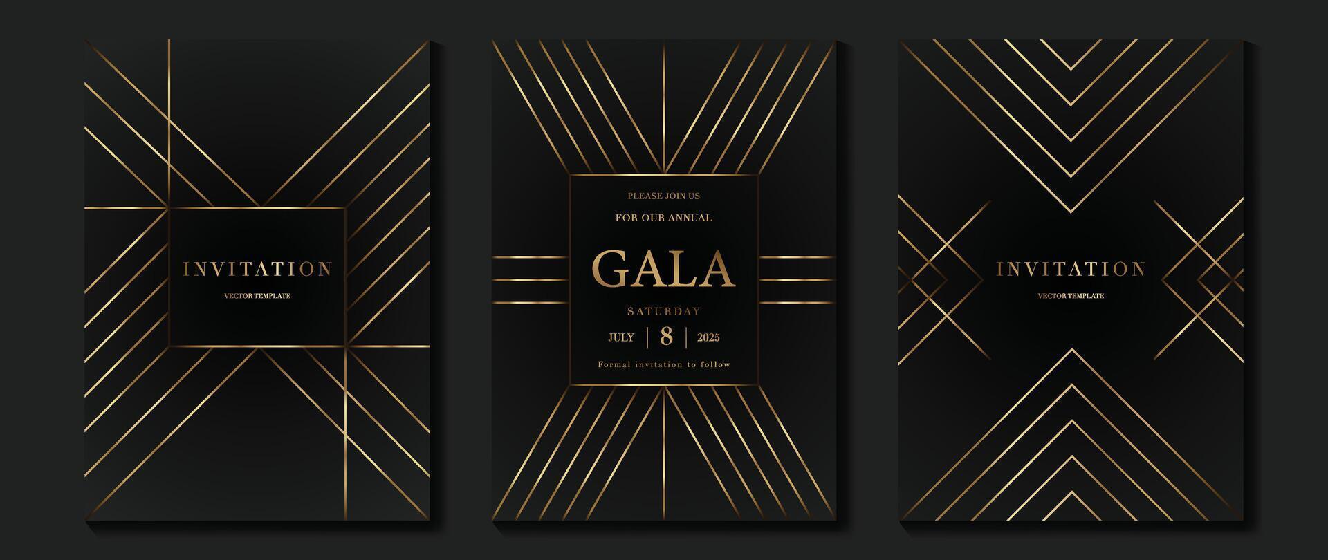 luxe uitnodiging kaart achtergrond . gouden elegant meetkundig vorm geven aan, goud lijnen helling Aan donker achtergrond. premie ontwerp illustratie voor gala kaart, groots opening, bruiloft, partij uitnodiging. vector