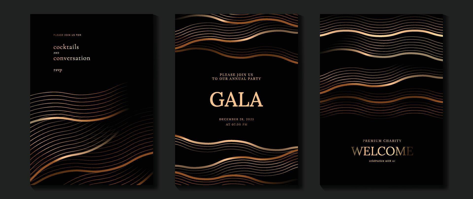 luxe uitnodiging kaart achtergrond . gouden elegant meetkundig vorm geven aan, goud lijnen helling Aan donker achtergrond. premie ontwerp illustratie voor gala kaart, groots opening, bruiloft, partij uitnodiging. vector