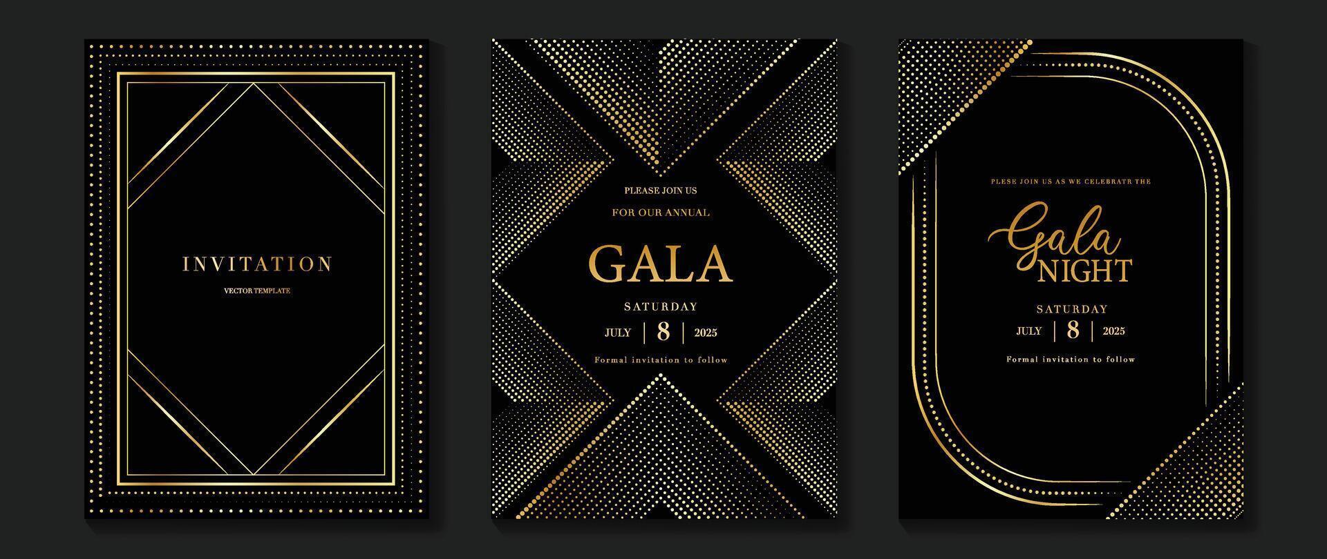 luxe uitnodiging kaart achtergrond . gouden elegant meetkundig vorm geven aan, goud lijnen helling Aan donker achtergrond. premie ontwerp illustratie voor gala kaart, groots opening, bruiloft, partij uitnodiging. vector