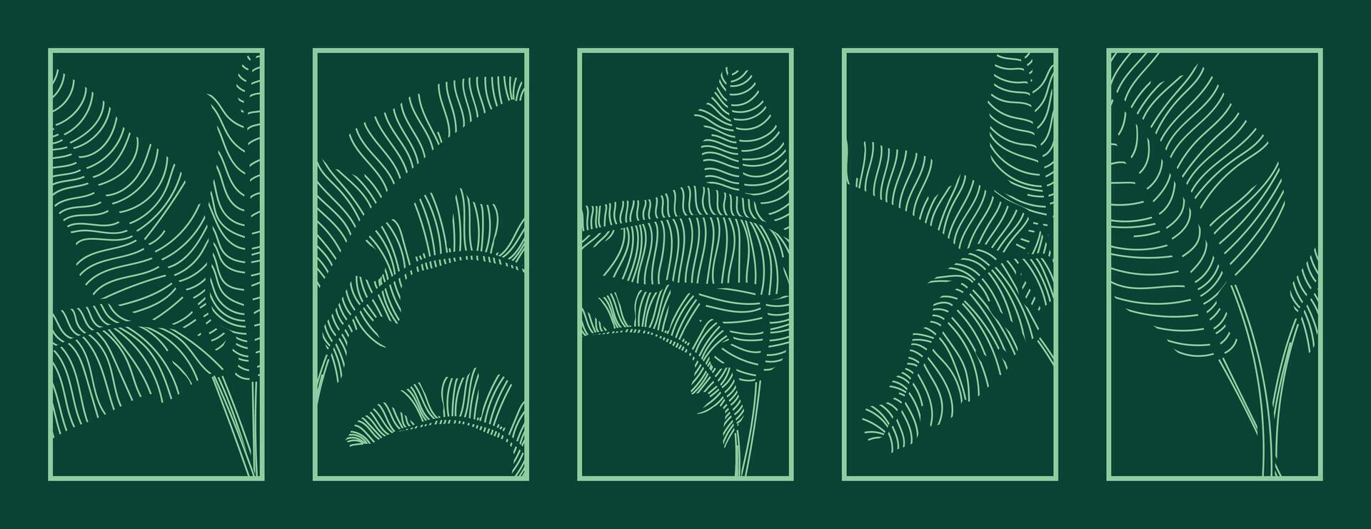 groen banaan blad patroon verzameling. laser besnoeiing met lijn ontwerp patroon. ontwerp voor hout snijwerk, muur paneel decor, metaal snijden, muur kunst, Hoes achtergrond, behang en spandoek. vector