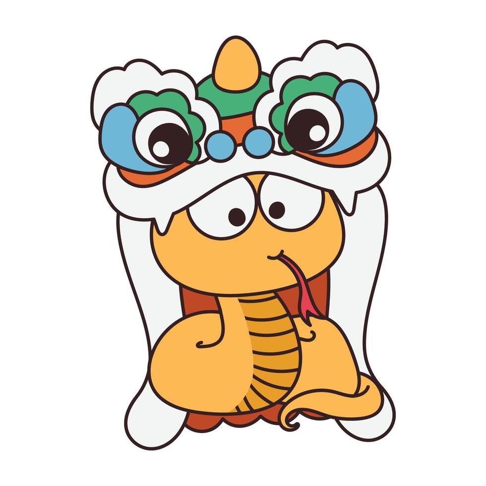 ut grappig slangen karakter . Chinese nieuw jaar symbool, gelukkig slang karakter mascotte in leeuw dans kostuum. jaar van de slang illustratie voor groet kaart, sticker, kalender, achtergrond. vector