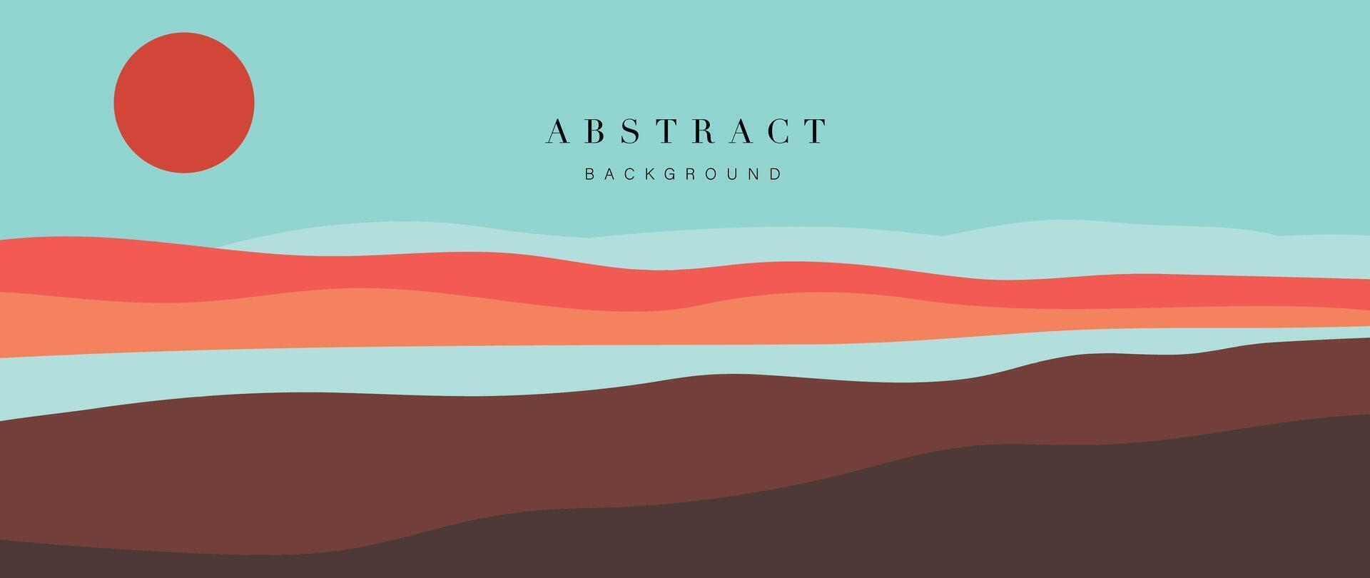 berg minimaal achtergrond . abstract landschap heuvels met aarde toon, zonsopkomst, maan. natuur visie illustratie ontwerp voor huis decor, behang, afdrukken, banier, interieur decor. vector