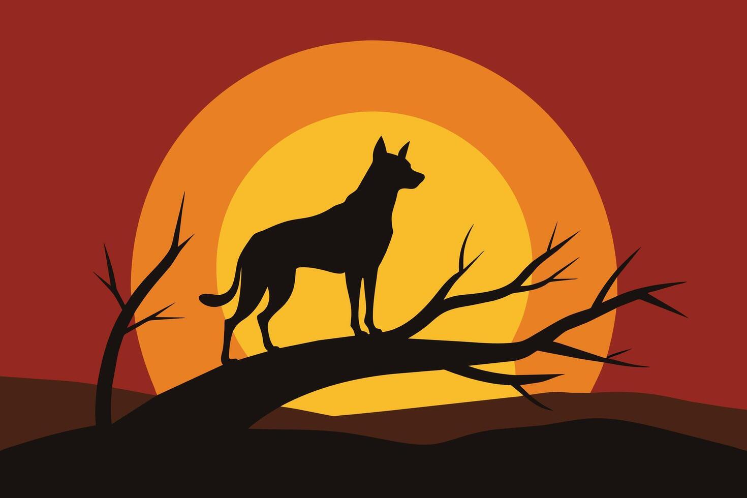 hond silhouet Aan zonsondergang Afdeling illustratie vector