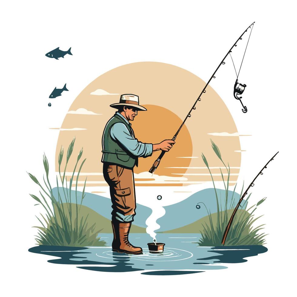 een vissers vangen vis visvangst vector