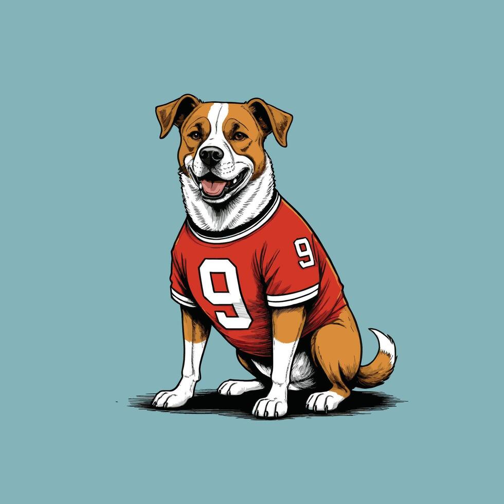 een hond draagt Amerikaans Amerikaans voetbal Jersey vector