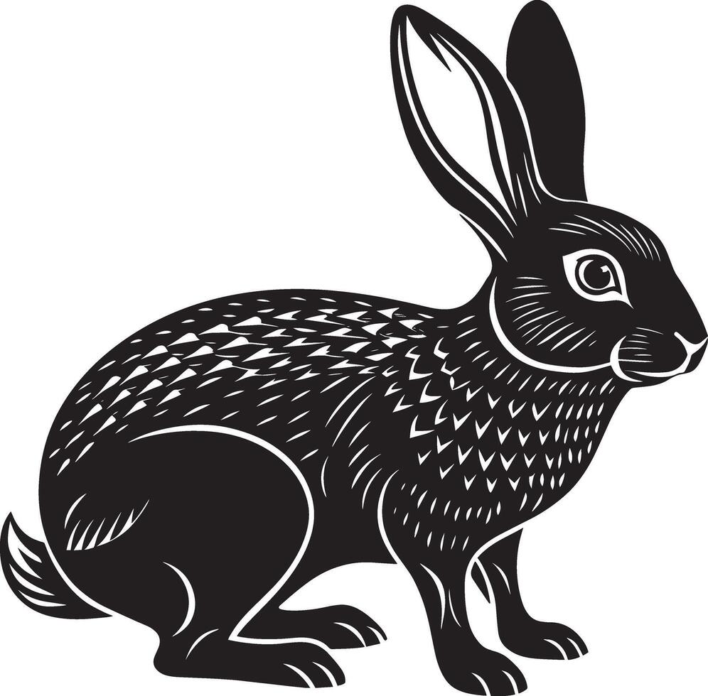 konijn - zwart en wit tekenfilm illustratie, afbeelding. vector
