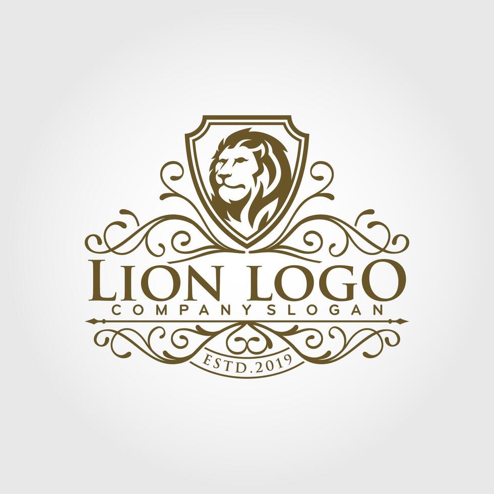leeuw logo sjabloon. wijnoogst luxe insigne, logotype of label. vector