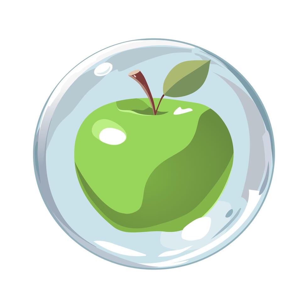 gezond groen appel in lucht bubbel. geïsoleerd illustratie Aan wit achtergrond. zomer fruit voor vlak ontwerp van kaarten, banier, presentaties, logo, poster vector