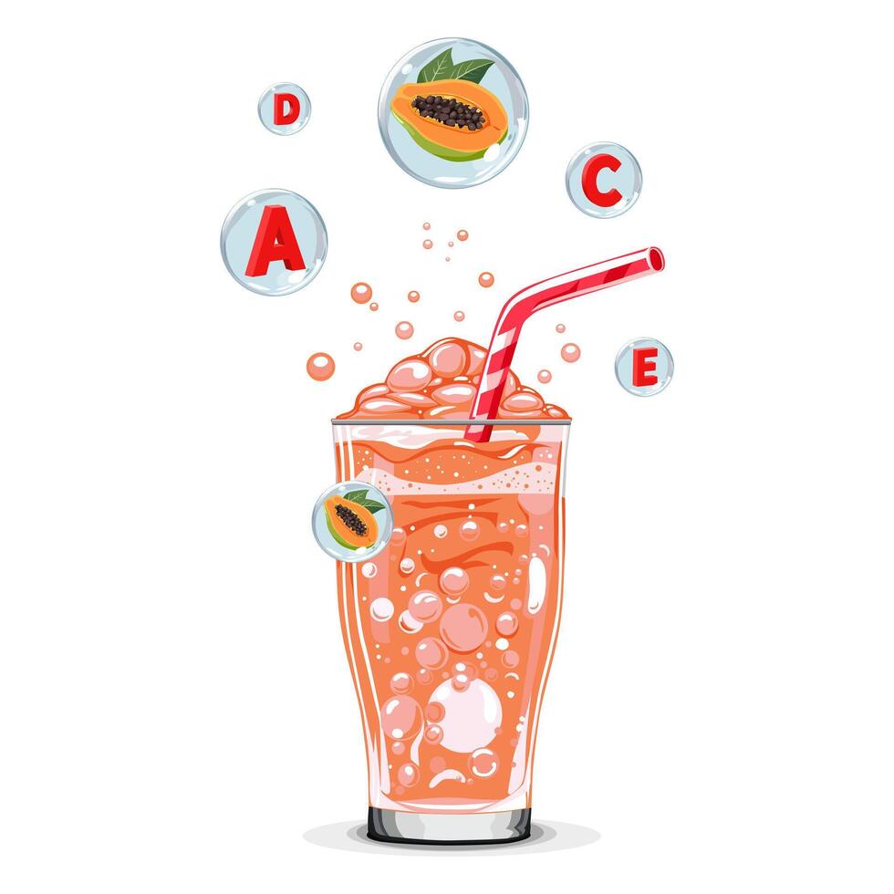 gezond oranje papaja zuurstof cocktail met lucht bubbels. geïsoleerd illustratie Aan wit achtergrond. zomer drinken voor vlak ontwerp van kaarten, folder, banier, presentaties, logo, uitverkoop, poster vector