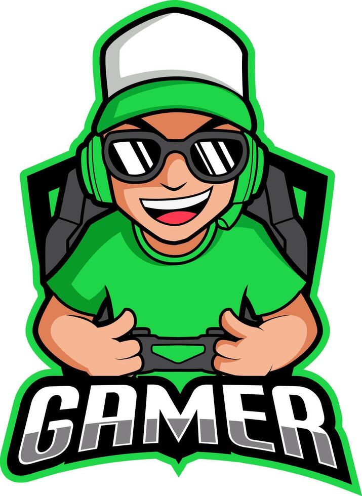 gamer mascotte tekenfilm illustratie vector