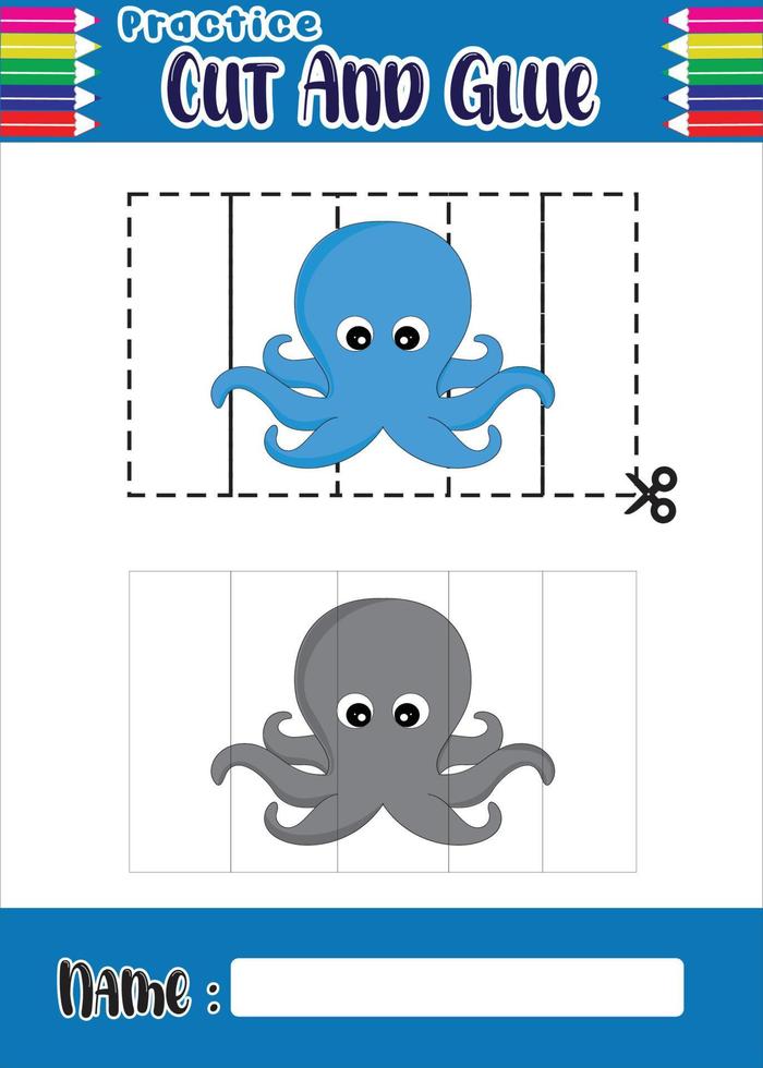 knip en lijm de dierlijke octopus. voor kinderen die leren knippen en lijmen vector