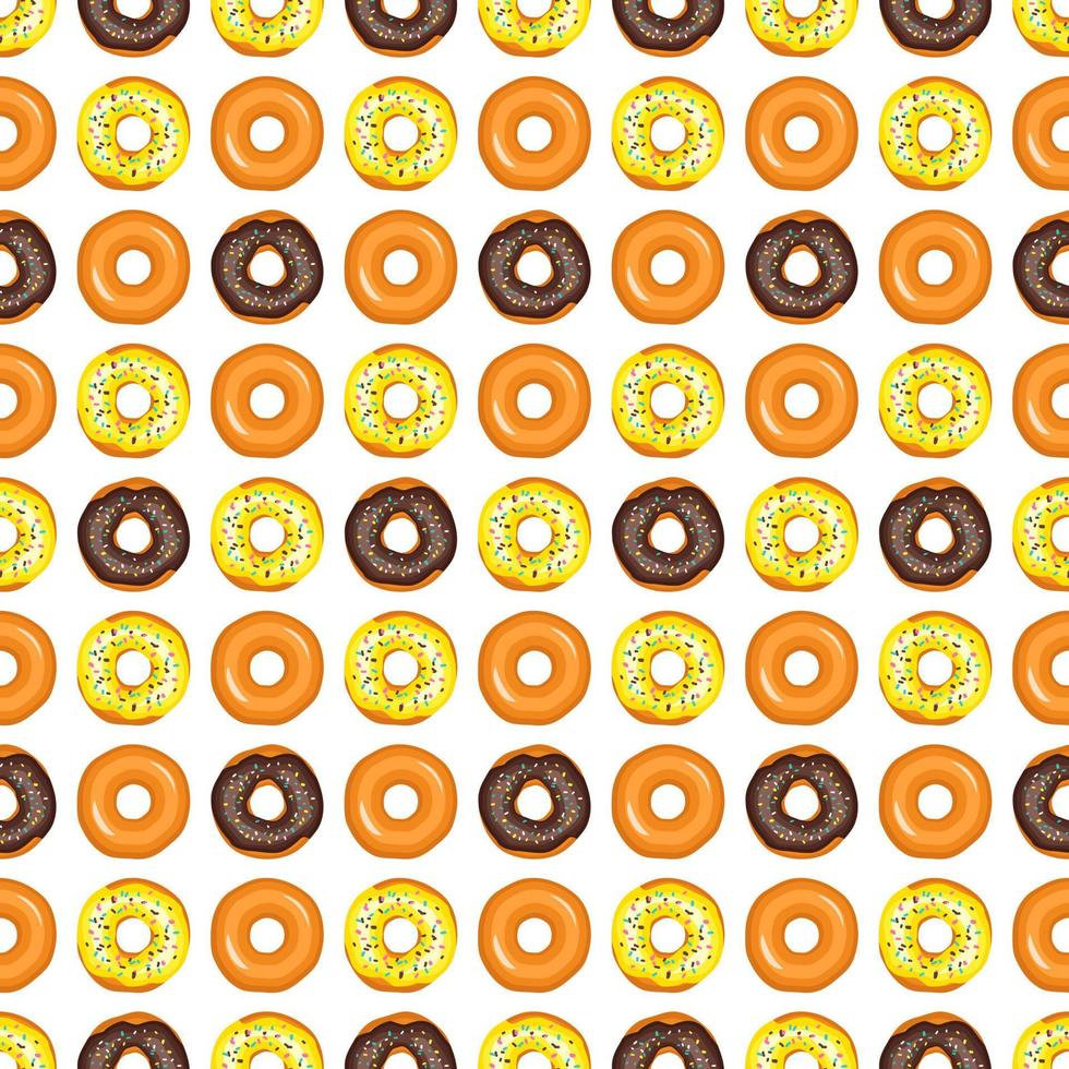 naadloos patroon van geglazuurde donuts. print van zoete gebakjes voor verjaardag, vakantie en feest. platte vectorillustratie van dessert en eten vector