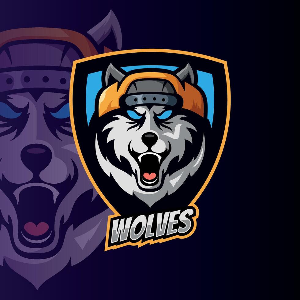 esports logo koel en uniek dier wolven vector