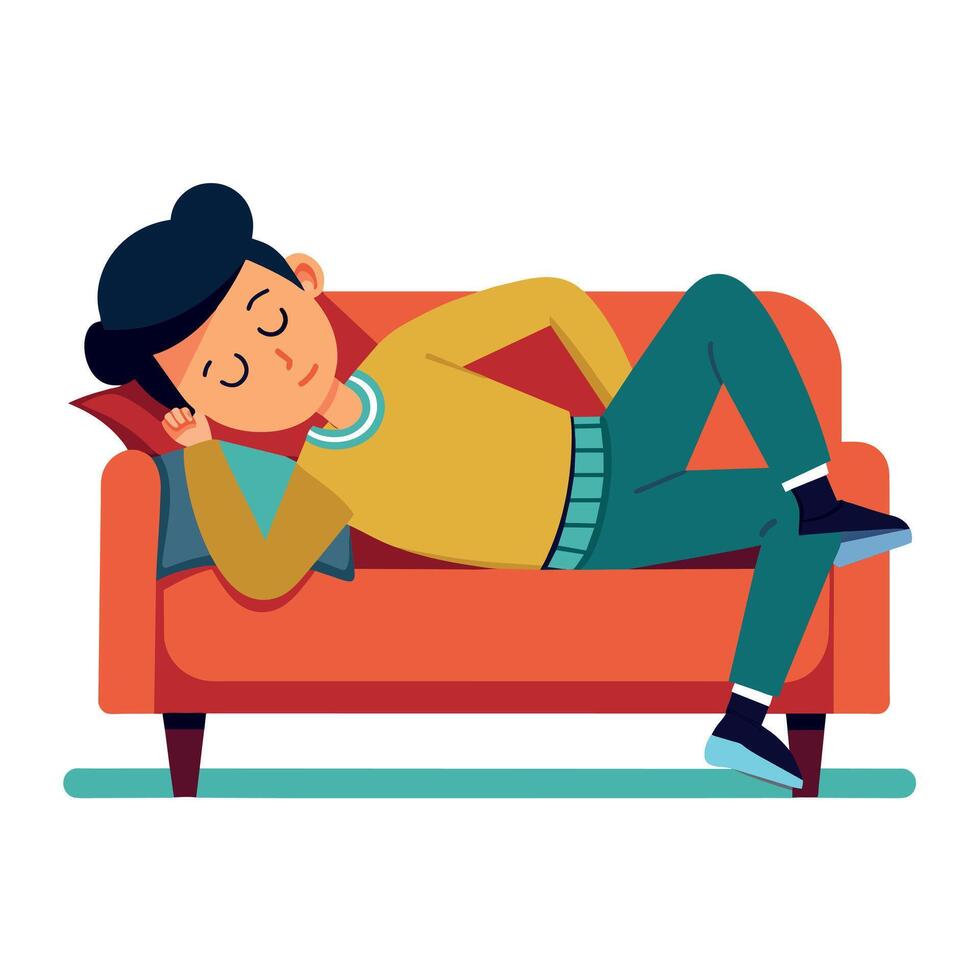 een Mens slapen Aan sofa illustratie vector