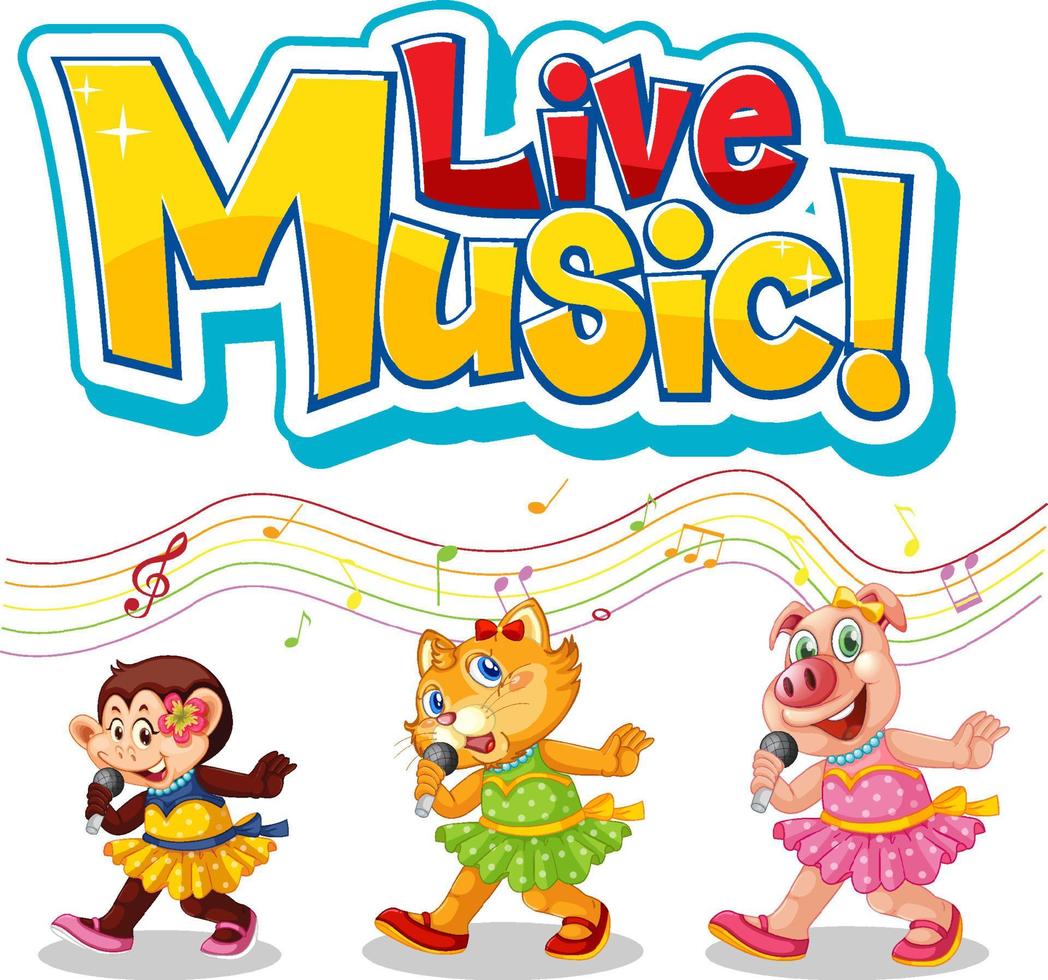 live muzieklogo met schattige dieren die zingen vector