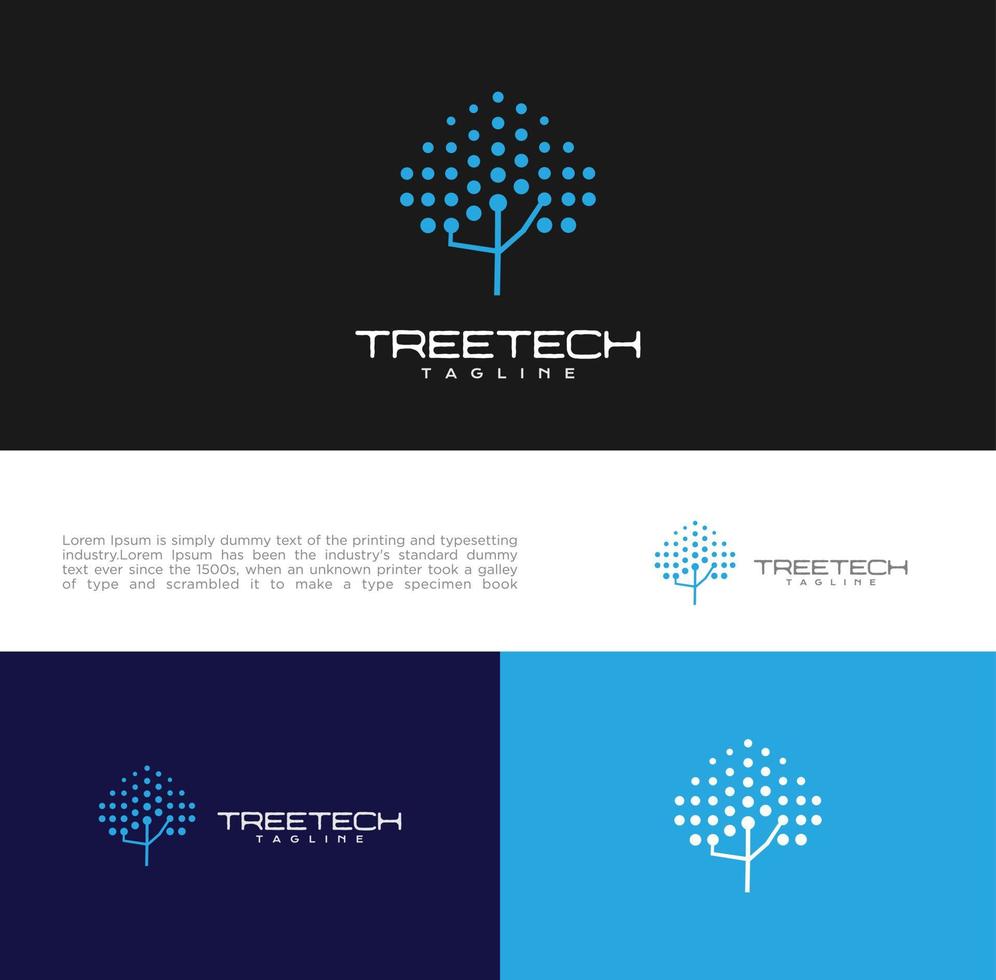 eenvoudig tree tech logo-omgevingsontwerp met een blauwe achtergrond. natuur groei logo technologie ontwerp organische ecologie vector