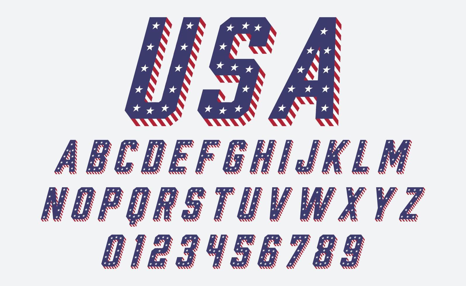 lettertype usa vlag sterren en strepen vectorillustratie voor herdenkingsdag of onafhankelijkheidsdag of anderen vector