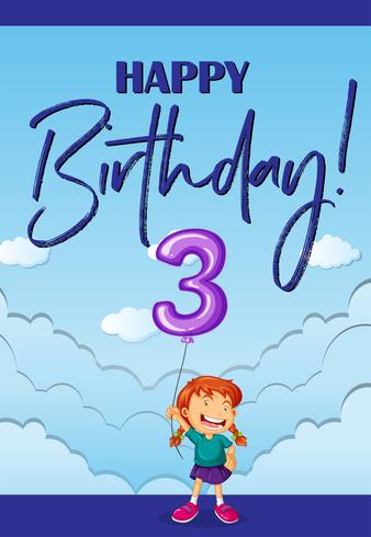 Gelukkige verjaardagskaart voor drie jaar oud vector