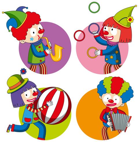 Stickerontwerp met gelukkige clowns vector