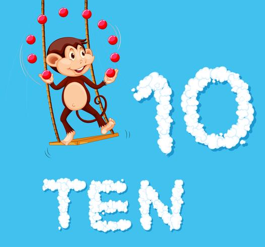 Een aap jongleert met tien ballen vector