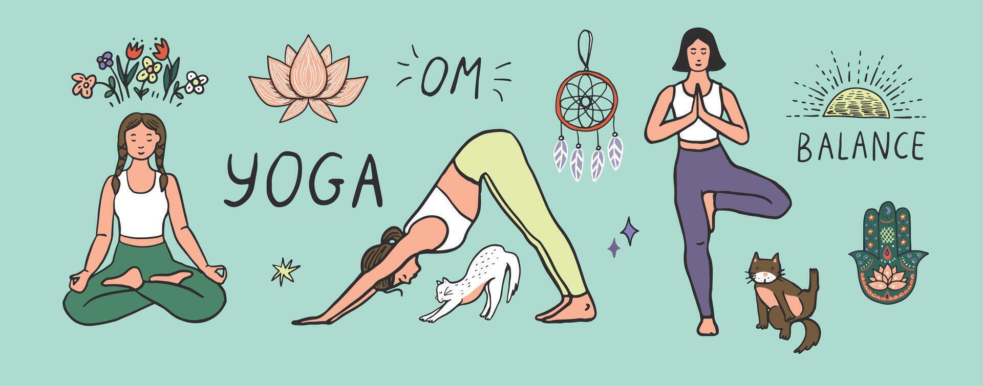 yoga vrouw doode illustraties reeks vector