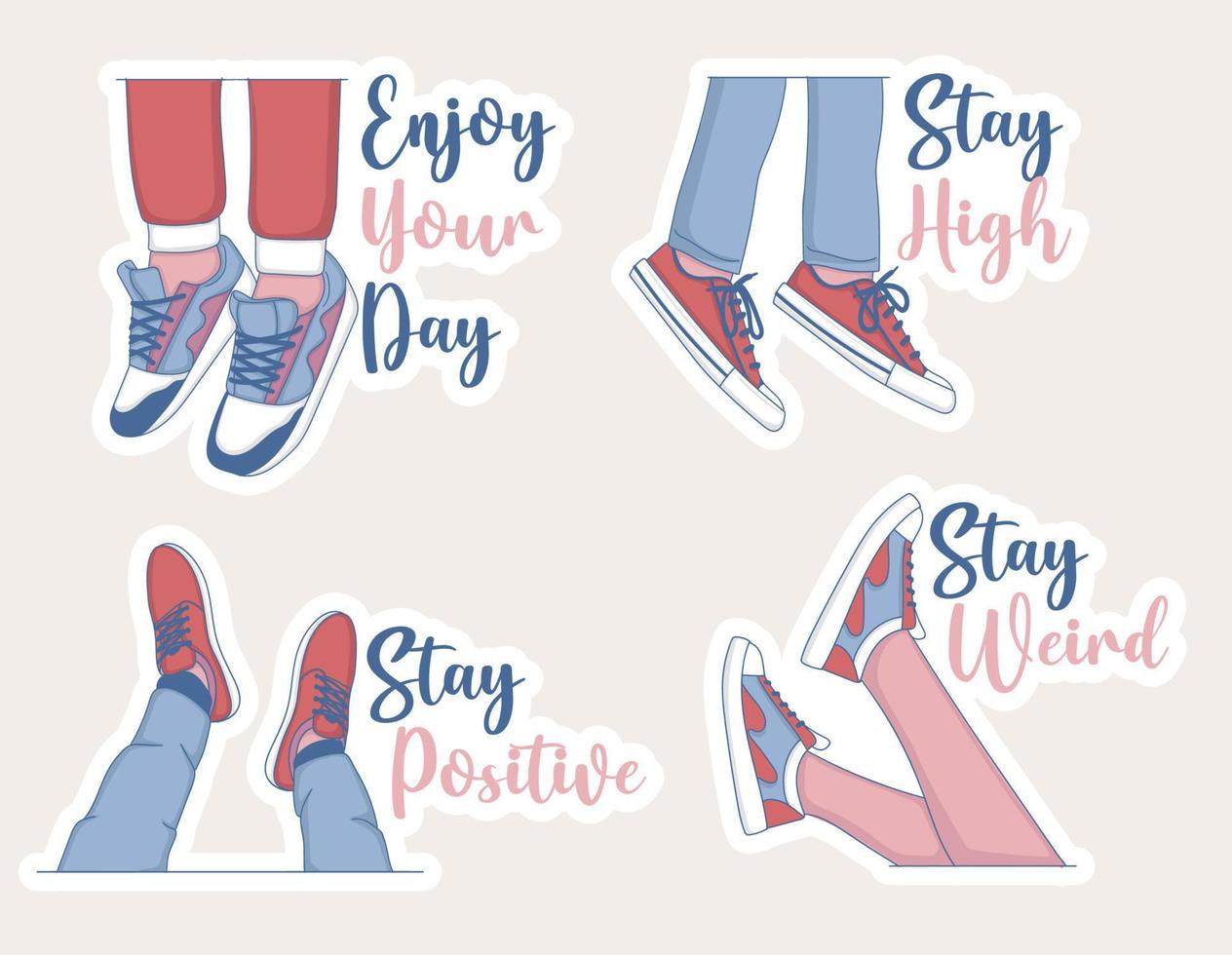 set stickers esthetische benen met sneakers vector