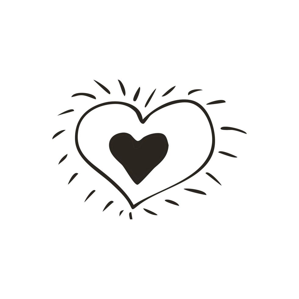 doodle hart pictogram. liefde symbool. schattige hand getekende grafische illustratie geïsoleerd op een witte achtergrond. eenvoudig overzichtsstijlteken. kunst schets patroon vector