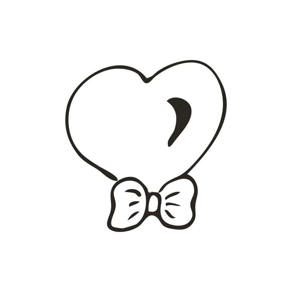 doodle hart pictogram. liefdessymbool met strik. schattig hand getekend vector grafische illustratie geïsoleerd op een witte achtergrond. eenvoudig overzichtsstijlteken. kunst schets patroon
