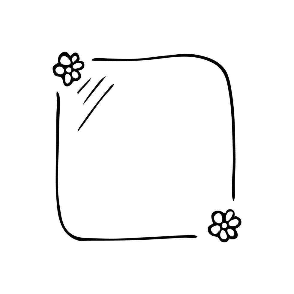 vierkant doodle frame met kleine bloemen. handgetekende krans vector