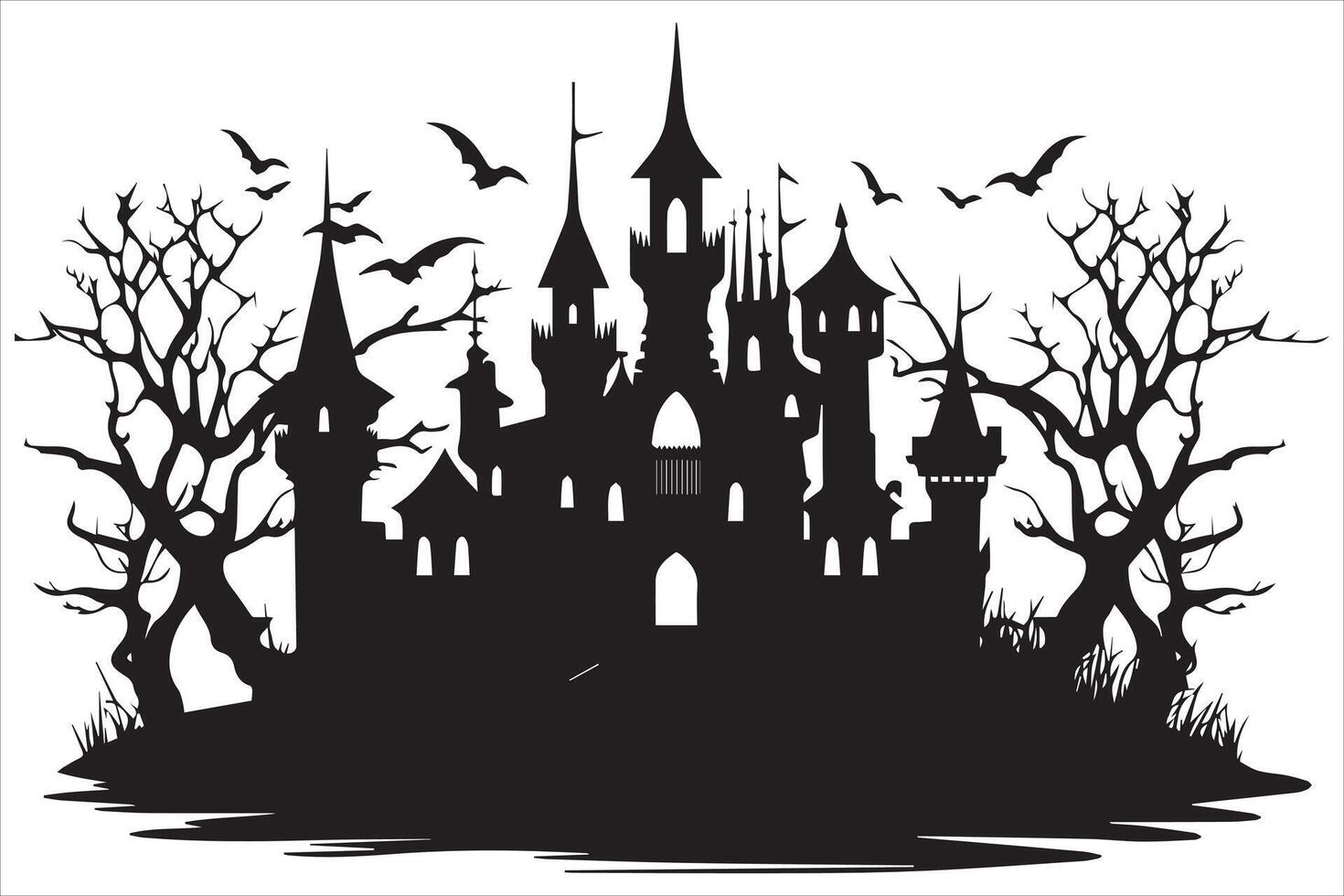 halloween heks huis silhouet ontwerp vrij vector