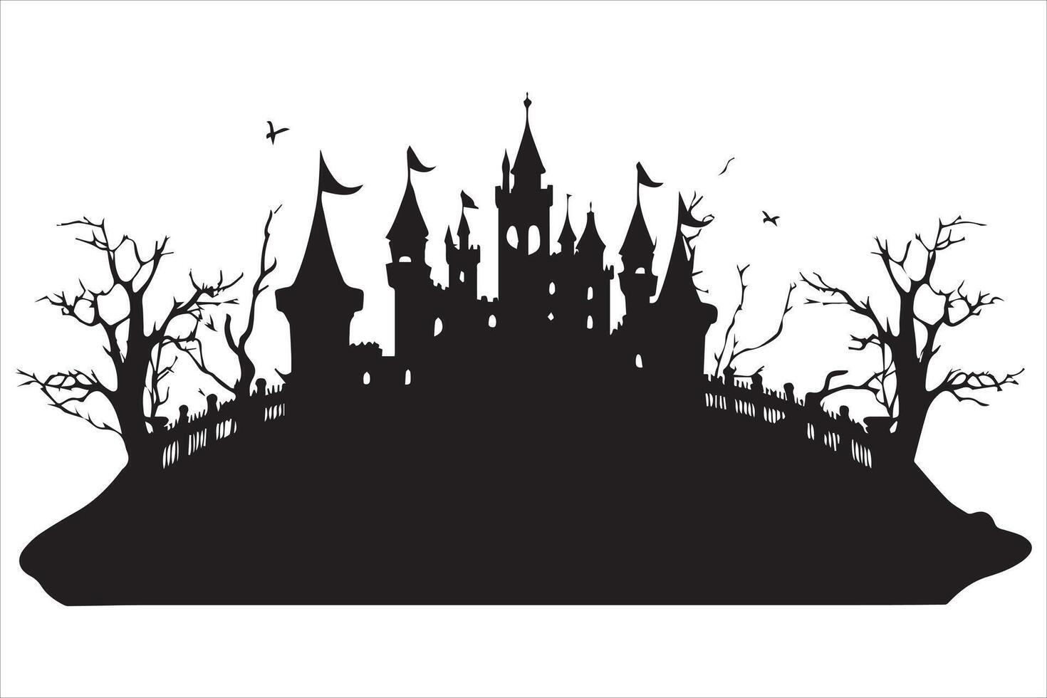 halloween heks huis zwart silhouet vrij vector