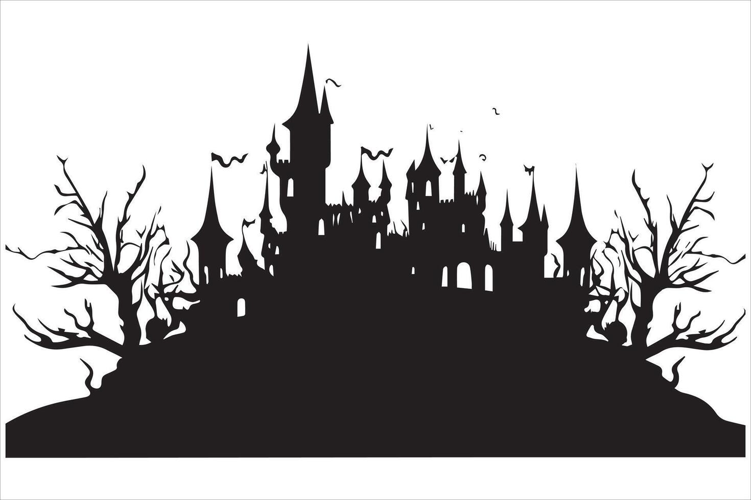 halloween heks huis zwart silhouet vrij vector