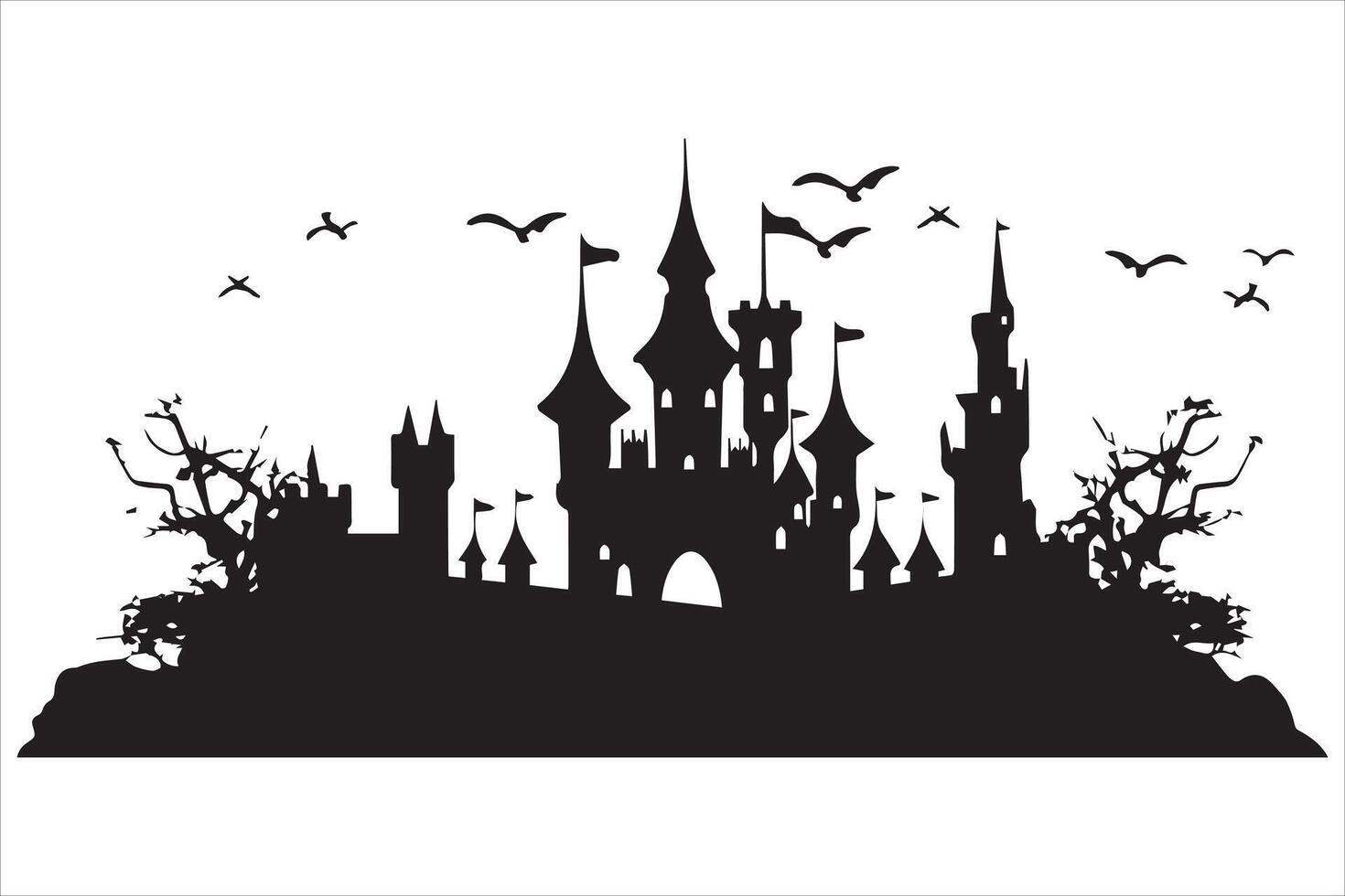 halloween heks huis zwart silhouet pro vector