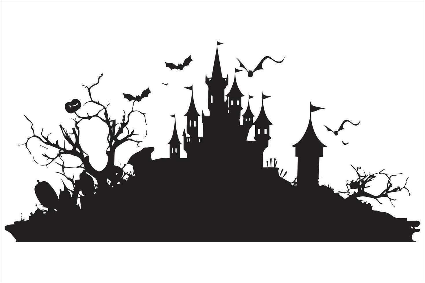 halloween heks huis zwart silhouet pro vector