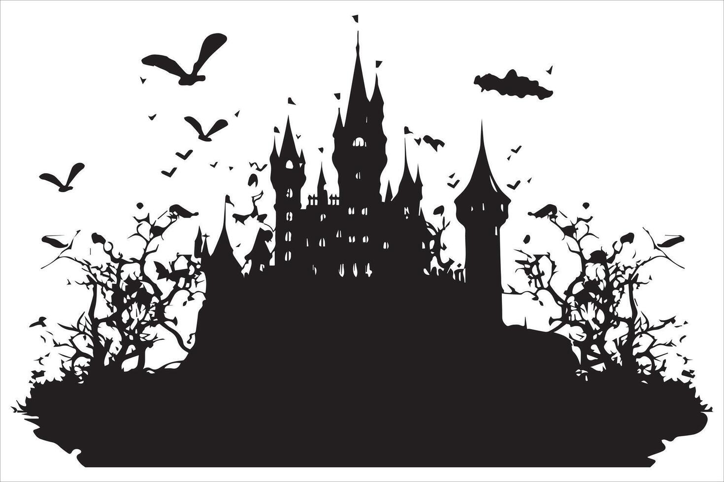 halloween heks huis silhouet pro vector