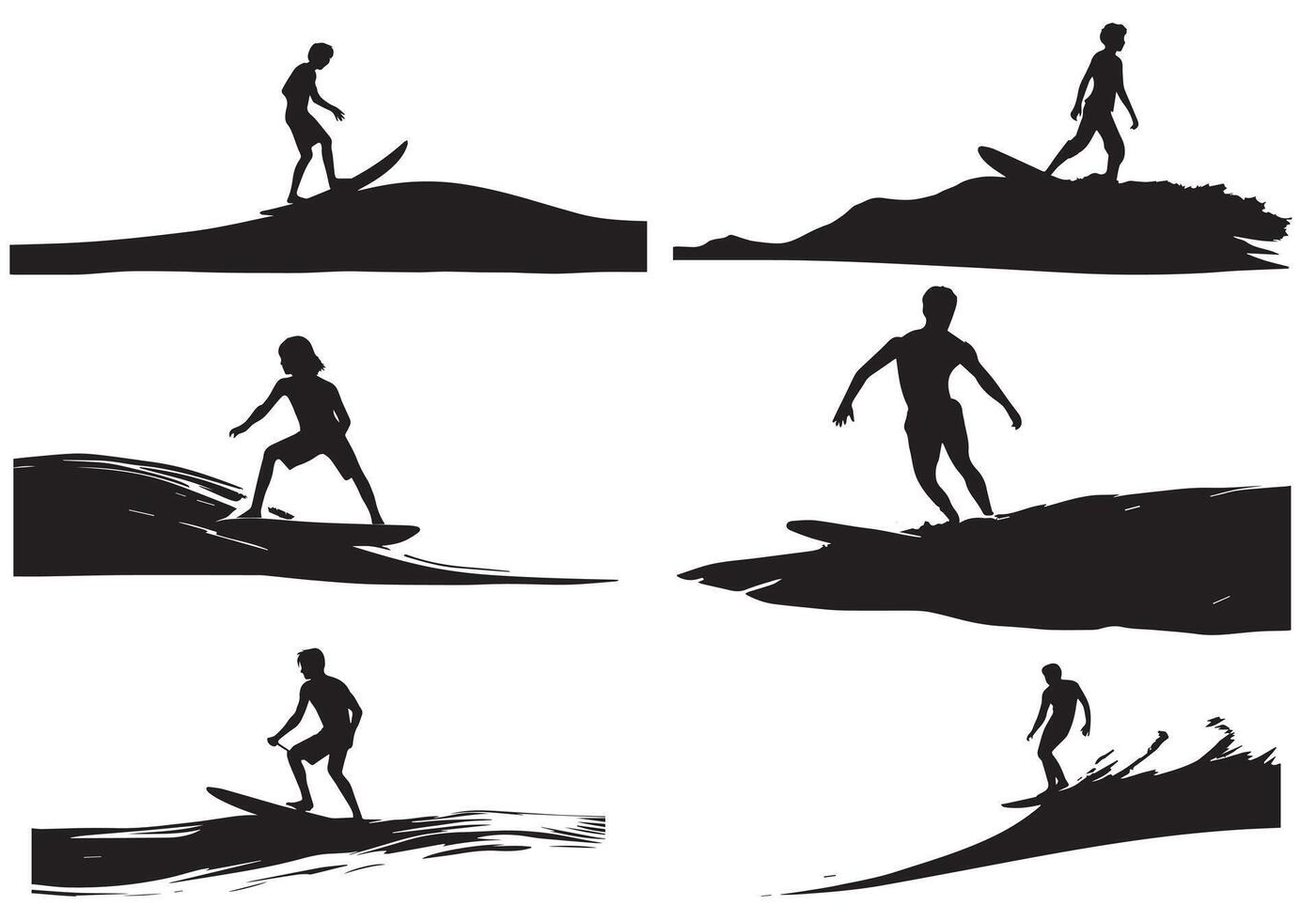 surfplanken silhouetten reeks geïsoleerd Aan wit achtergrond pro ontwerp vector