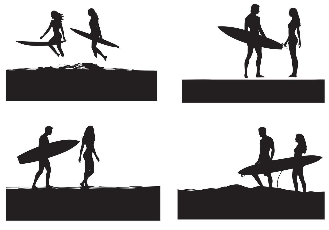 surfplanken silhouetten reeks geïsoleerd Aan wit achtergrond pro ontwerp vector