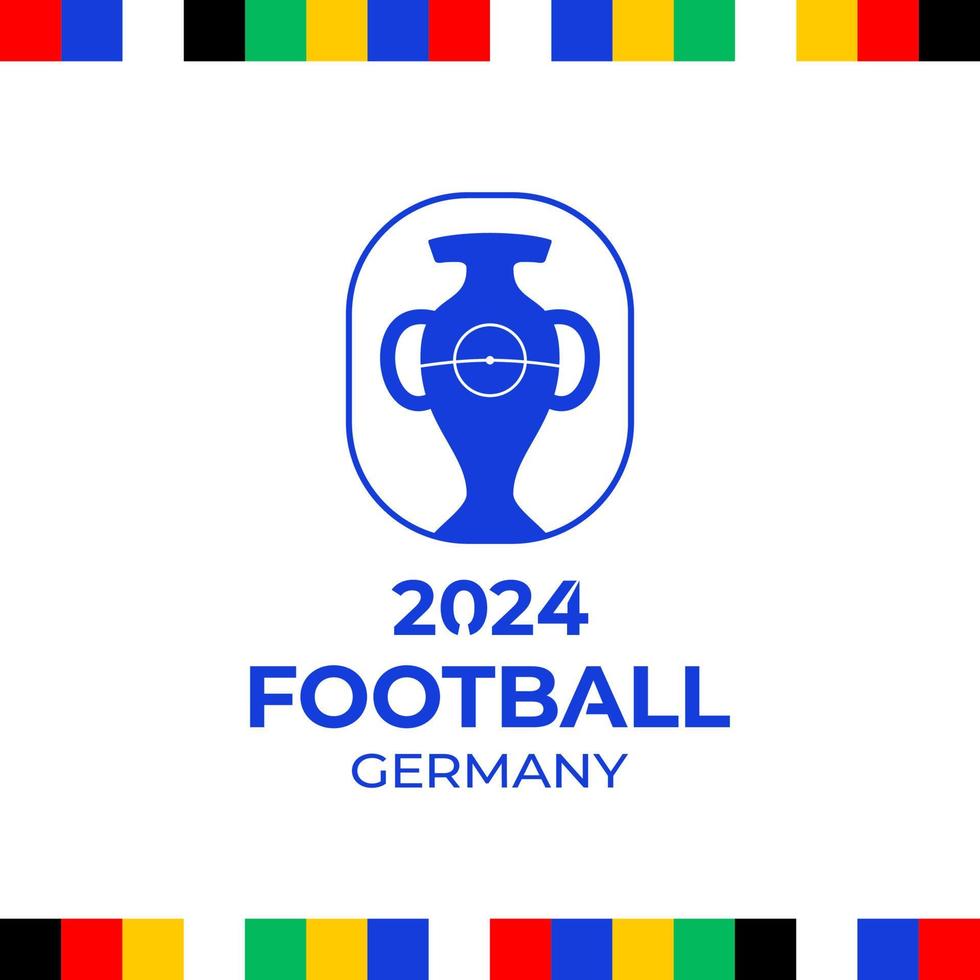 2024 voetbalkampioenschap vector logo. voetbal of voetbal duitsland 2024 logo embleem op niet officiële witte achtergrond met land vlag kleurrijke lijnen. sport voetbal logo met bekertrofee.