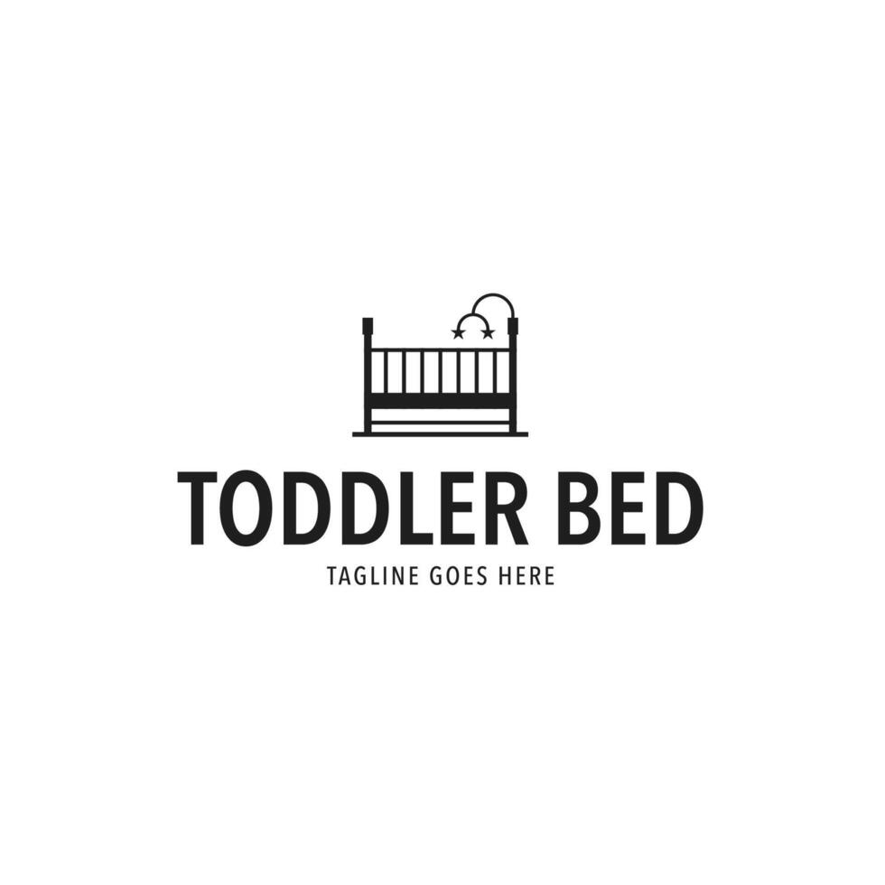 wieg logo ontwerp voor pasgeboren zuigeling kind kind of kleuter slapen bed illustratie idee vector