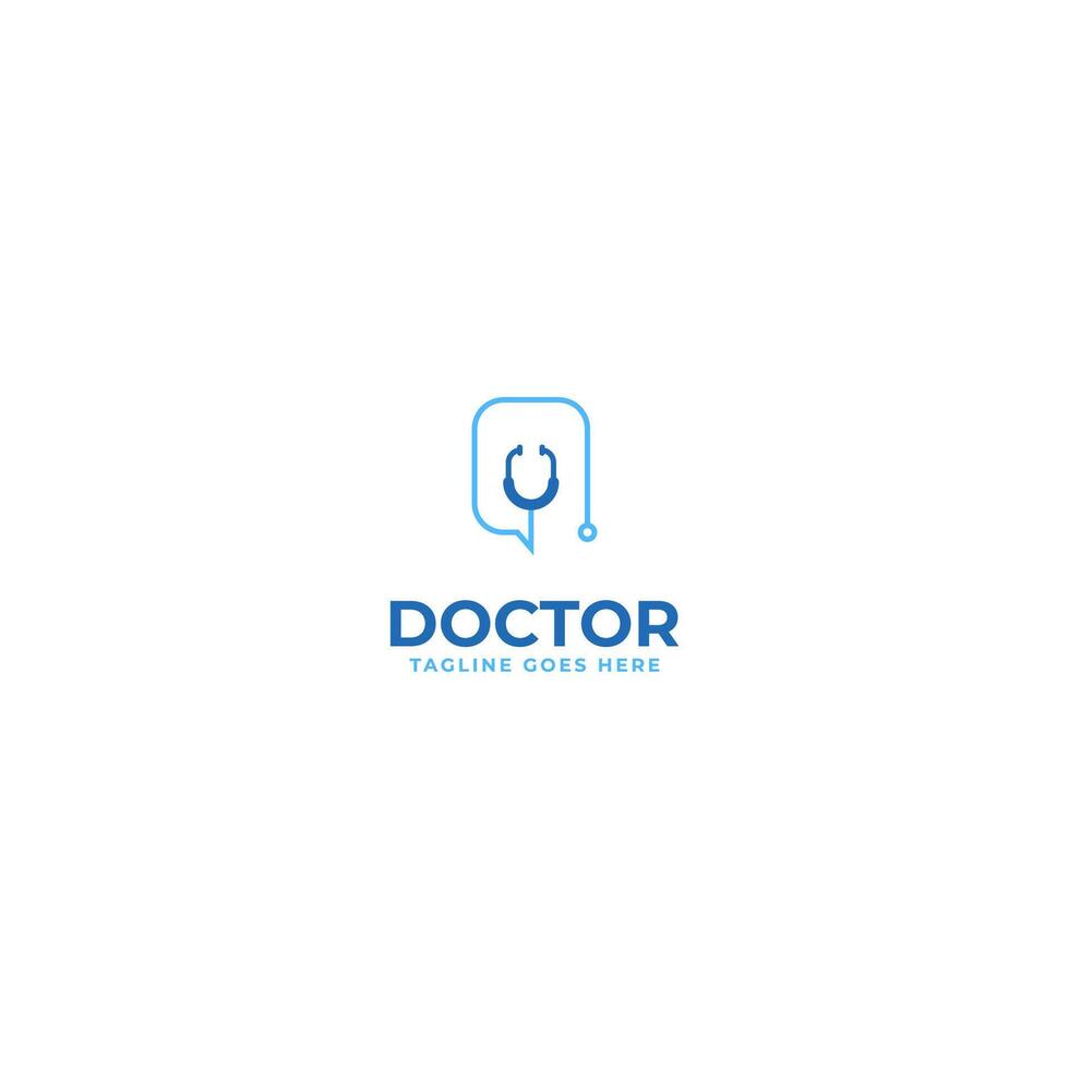 dokter raadplegen met stethoscoop en babbelen logo ontwerp illustratie idee vector