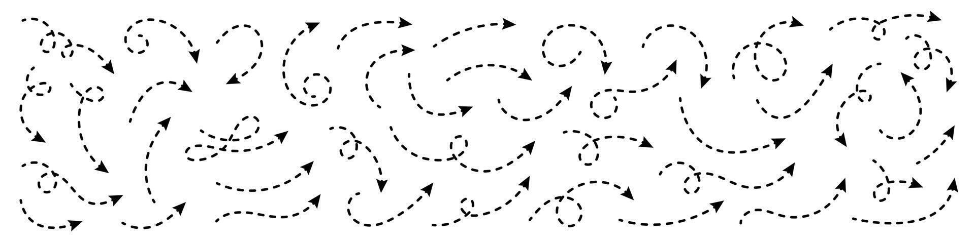 gebogen stippel pijl. zigzag pijl strepen ontwerp met stippel lijnen. vector