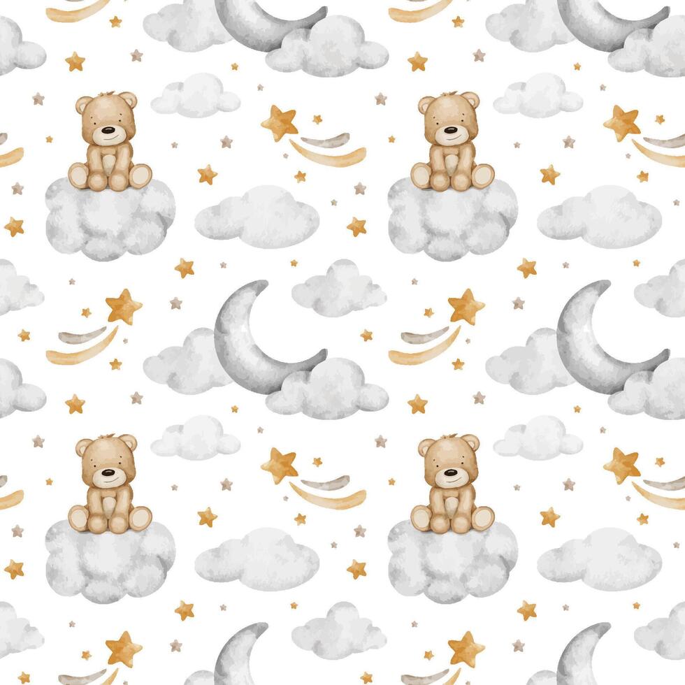 teddy beren, manen, wolken en sterren. waterverf kinderkamer gelast vector