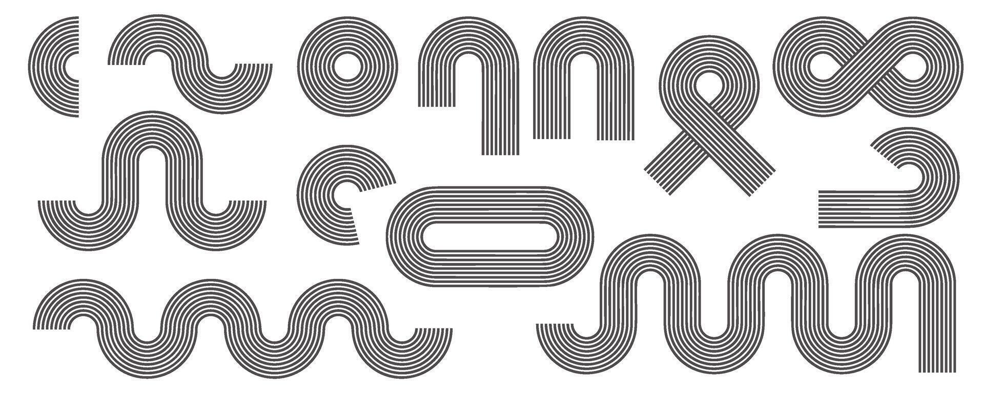 meetkundig lijnen zen patronen. abstract zwart bogen en vormen. balans figuren met lineair schets beroertes ontwerp. nordic boho minimaal biologisch tekeningen en esthetisch retro afdrukken. vector