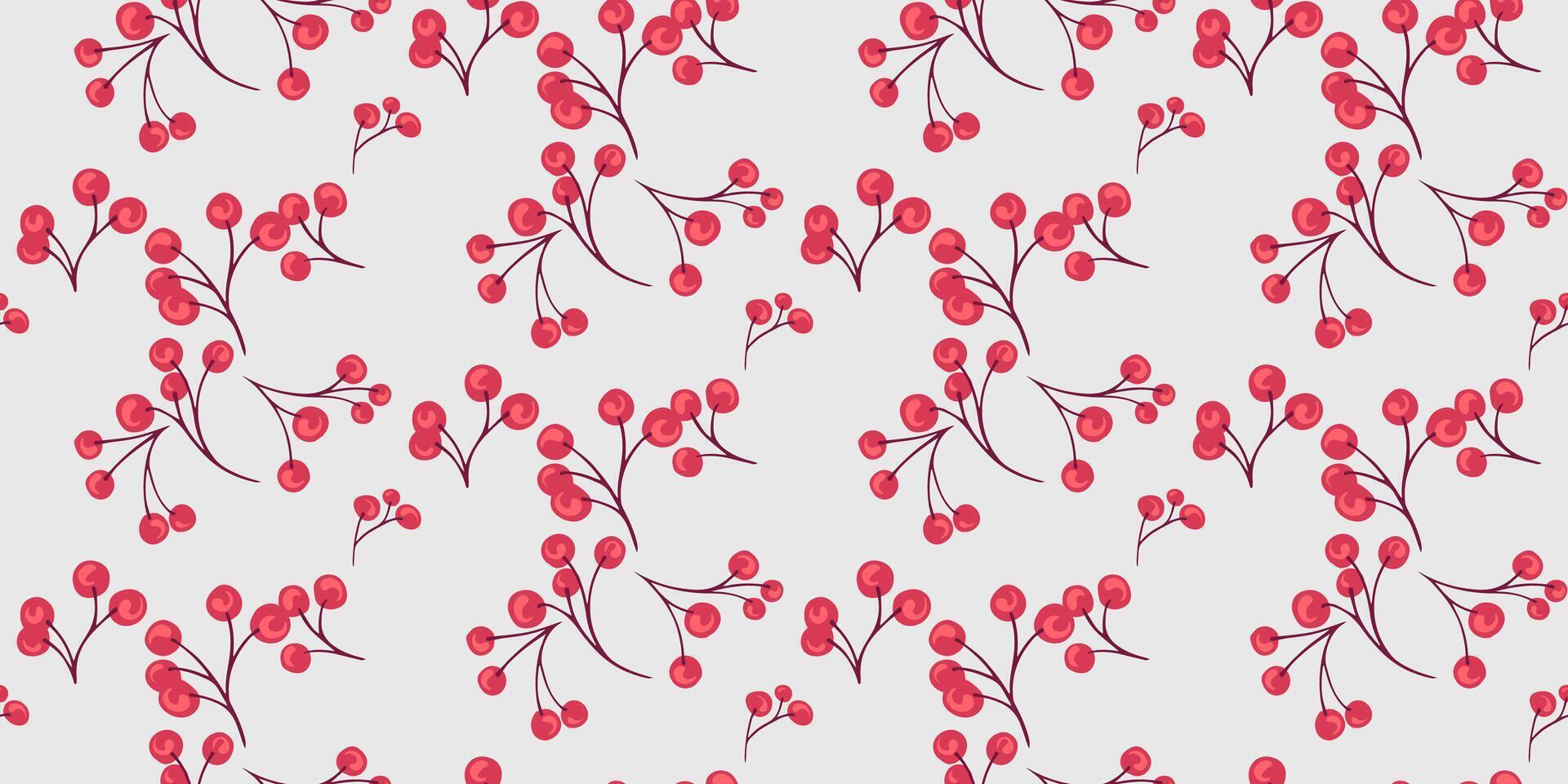 gemakkelijk hand- getrokken takken met rood vormen bessen naadloos patroon. abstract jeneverbes, buxus, viburnum, berberis illustratie afdrukken. collage sjabloon voor ontwerp, textiel vector