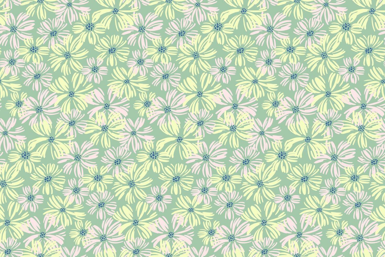 pastel abstract weide bloemen naadloos patroon Aan een groen achtergrond. borstel bloemen structuur afdrukken. hand- getrokken schetsen illustratie. sjabloon voor ontwerpen, kinderen textiel, kleding stof vector