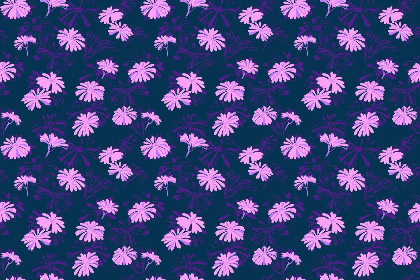 kleurrijk paars creatief vormen klein bloemen naadloos patroon. hand- getrokken schetsen. retro gemakkelijk achtergrond met modieus abstract ditsy bloemen afdrukken. vector