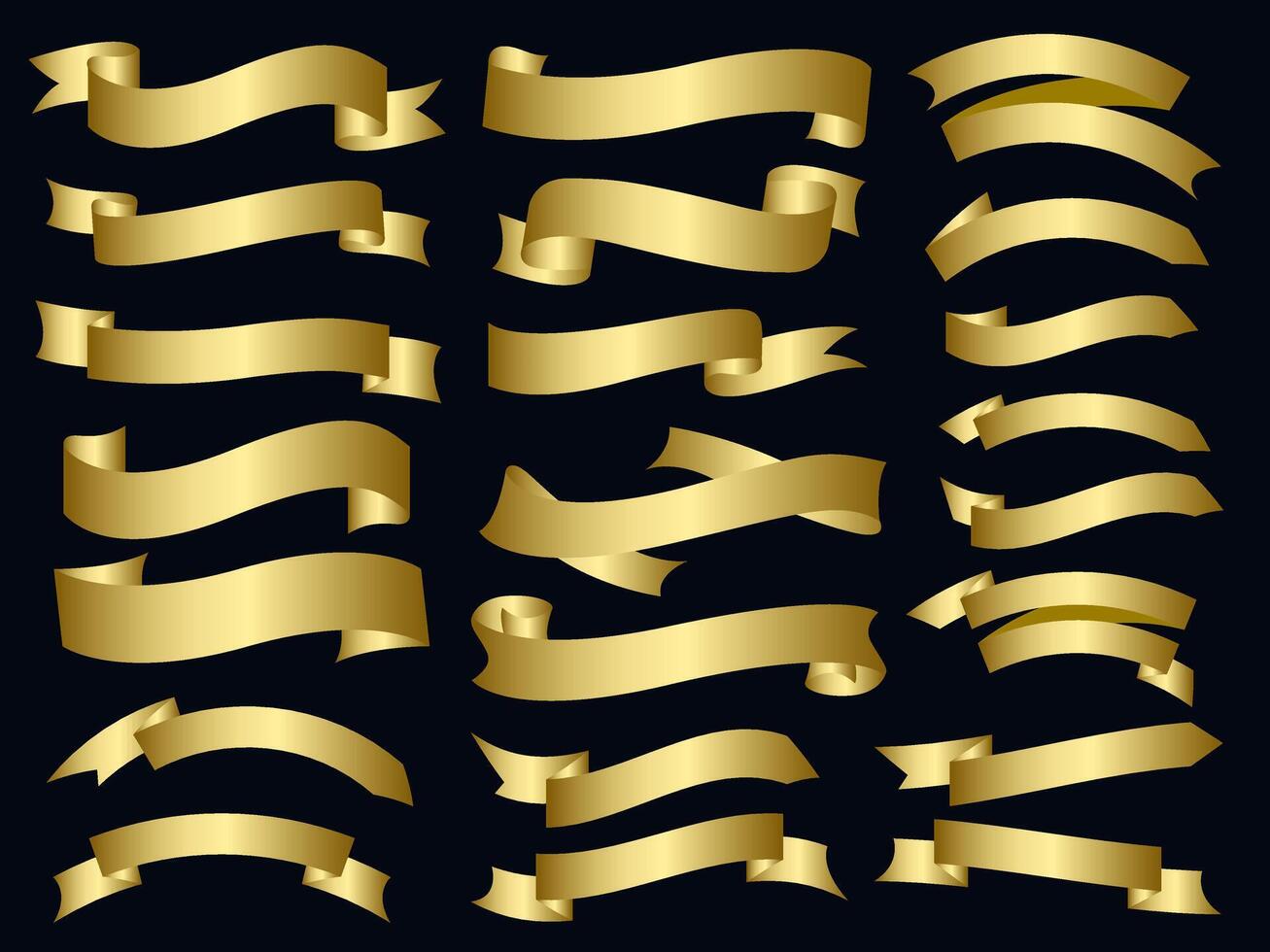 gouden kleur lint elementen. goud schets modern gemakkelijk linten verzameling. vlak banier lint voor decoratief ontwerp. linten, spandoeken, insignes, etiketten ontwerp elementen. vector